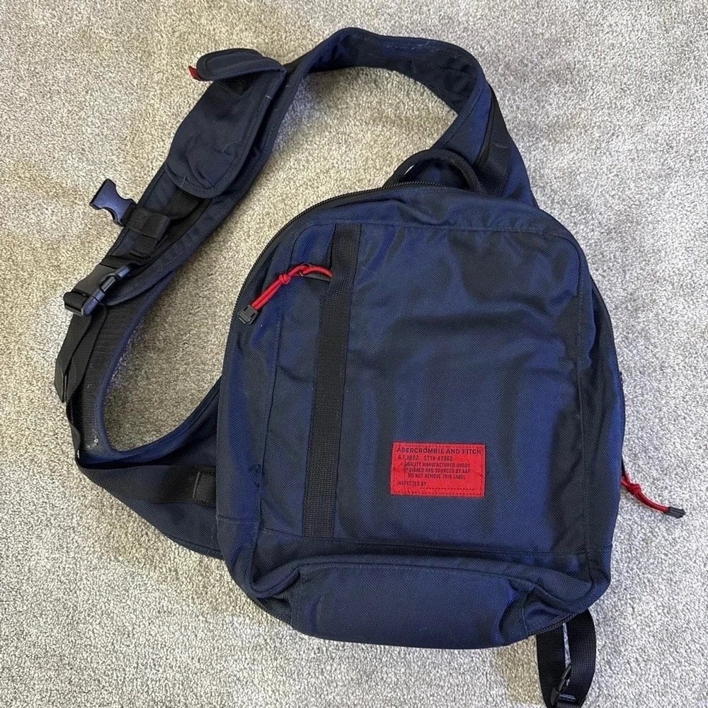 Vintage 90s Abercrombie & Fitch Navy Blue Sling Bag Crossbody Travel Pack